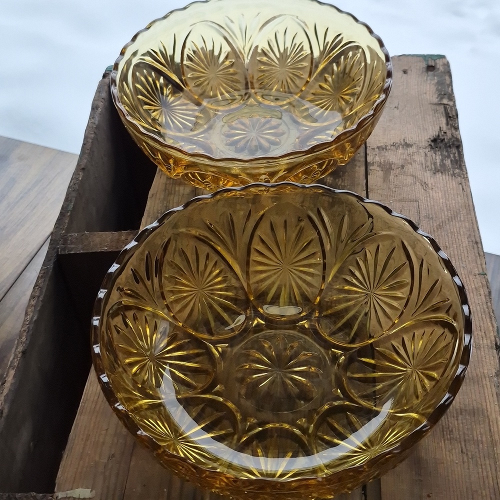 Pair of Vintage Anchor Hocking Amber Glass serving bowls